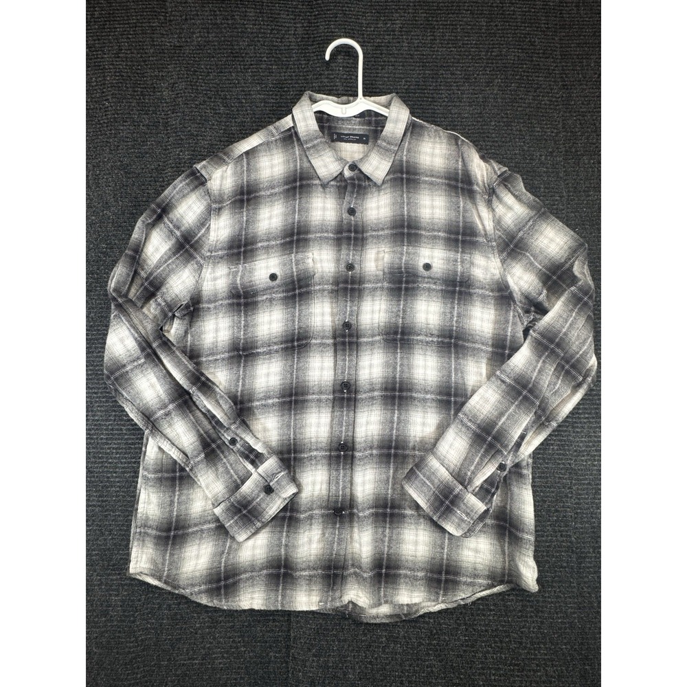 Lucky Brand Men's Flannel Shirt XL Black White Plaid Long Sleeve Casual